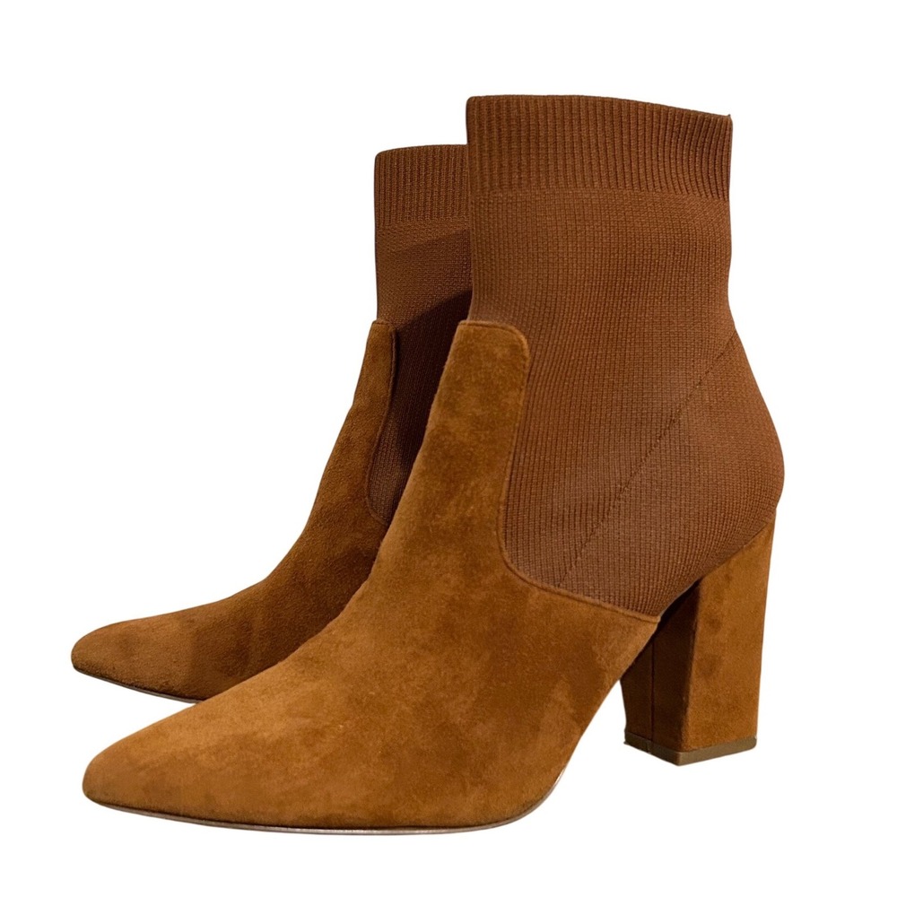 Steve Madden Remy Pointed Toe Block Heel Sock Boot Chestnut Suede 7.5 Chic Fall